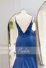 Feestjurken Ruolai Spaghetti-riem avondjurk Blue Color V-Neck Mermaid Sexy Satin Fabric-jurken voor vrouwen LDC6632