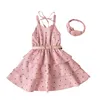 Mädchenkleider Fokusnorm 1-6y Sommer elegantes kleines Kleid gegen Halshälfte Multi-Layer Dot mit Wasitbelt-Stirnband gedruckt