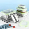 Lunch Boxes Bags Lunch Box Food Grade 304 Stainless Steel Sealed Leak Proof Fresh Lunch Box Fruit Bento Box Square Sealed Cartridge with Cover