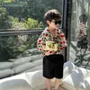 Vêtements Ensembles Summer Kids Clothes Boy Coton Floral Match Blouse Chemise + Short 2PCS Set Optifits Boy Tad Tel Party Birthday Clothing H240508