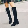 Boots Fashion Femmes Cross Strap Suites Automne Winter Knee High Lady épaisse semelle Plateforme