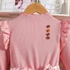 Mädchenkleider Kinder Casual Kleid für Mädchen Kleidung 2024 Herbst Winter Kleinkind Pink Hound tooth Langarm Prinzessin Mode Kinder