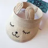 Caps Hats New Rabbit Baby Hat Summer Straw Folding Visor Baby Hat Cute Adjustable Childrens Sun Hat 1 Piece for Boys and Girls Childrens Sun Hat d240509