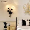Lámpara de pared forma de flores nórdicas arte de hierro LED E27 cabezas dobles Disconámaras Modern Loft dormitorio Salón de cabecera Luces de inicio