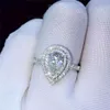 Anello di promessa per caduta d'acqua di vecalon 925 anelli di fedi nuziali con taglio a pera con diamanti per le donne gioielli 228a