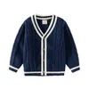 세트 아기 소년과 여자 카디건 스웨터 가을 학교 어린이 니트 재킷 한국면 최고로 의류 Q240508