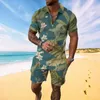 Мужские спортивные костюмы Лето на Гавайях Мужской спортивный костюм 2 кусок набор 3D Пятный пляж Ветром Флора Поло футболка и рубашка с короткой мужской для мужчин для мужчин T240507