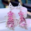 Boucles d'oreilles en peluche et bijoux fins réels pur 18k or blanc or au750 rose naturel rose bingstone gemme 7.38ct drop pour les femmes