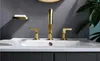 Смесители раковины ванной комнаты 2 ручки красивые атласные золотые золотые латунные водолаз