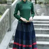 Skirts Bohémien Women Cotton Linen Vintage Chic Girls All-Match Girls Vacazioni Elastico in vita Long Womens 2024 12174