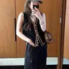 Vintage Summer Knitted Waistcoat Women Stylish thin V Neck Gold Buckle Vest Sleeveless Crop Tops