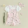 Ensembles de vêtements Focusnorm 1-5y pour tout-petit bébé filles beaux vêtements 3pcs T-shirt à manches courtes côte vers