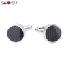 Cuff Links Savoyshi Black Carbon Fiber Mens Cufflinks Camisa Cufflinks Circular Silver Bufflinks Brand Men Jewelry Q240508