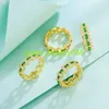 Exquisite Design 18k Gold Plated Cuban Link Round Cubic Zirconia Emerald Green Stone Wedding Ring for Women CZ Jewelry Gift