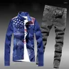 Heren tracksuits 2023 Autumn Winter Men Jean Set Jacket Tide Cowboy jeans pak knappe kleding cultiveren die moraliteit