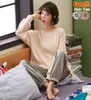 Atuendo Autumn Vintage Solid Pajama sets pour femmes 100 coton pjs satin softwear à la maison coréen Silk Lounge Nightwear 211045987