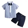 Ensembles de vêtements Gentleman Summer Boutique Set pour 1 2 3 4 5 ans Boys Soft Cotton Solid T-shirt Navy Shorts Kids Birthday