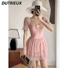 Damskie stroje kąpielowe słodka dziewczyna w stylu księżniczki wakacje One Piece Swimsuit Summer Spring Pink Pettisplatt krótkie rękawowe kostium kąpielowy