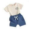 Kledingsets Pudcoco Baby Boy Summer 2-delige set ronde nek korte mouw letter afdrukken tops elastische taille shorts kleine broer outfit 0-24m