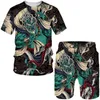 Tracksuits voor heren Vintage Oriental Dragon God 3D Print Mens Tracksuit Ts/Shorts/Sets Samurai Tattoo Outfit Fashion Male Strtwear Clothing T240507