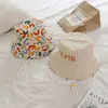 Bérets pour enfants double face chapeau de seau avec chaîne mignon lettre brodée garçons filles pêcheur panama casquette d'été