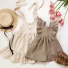Kız Elbiseler Tatlı Bowknot Bebek Kız Beach Elbise Rahat Keten Pamuk Çocuk Strap Summer Toddler Giyim Çocuk Boho Giysileri 0-4y