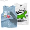 T-shirts 2024 Sommar Ny Cartoon Shark Boys Tank Top Childrens Kläder ärmlös Bomull T-shirt Barnkläder 2-10 år Oldl2405