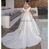 Vinatge High Neck Ball Gown Wedding Dresses Short Sleeve 2024 Long Satin Bridal Dress Two Pieces Sweep Train Custom Made African Bride Formal Wear