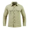 Erkekler Elbise Gömlek Yeşil Siyah Kargo Uzun Kollu Gömlek 2023 Bahar Sonbahar Tasarım Markası Büyük Boy 4xl 5xl Askeri Giysiler Günlük Bluz D240427
