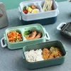 Lunchboxen tassen 1 st 1400 ml dubbele laag lunchbox draagbare compartiment voedselbox magnetron lunchbox met vork eetstokjes en lepel picknick vers