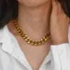 체인 새로운 트렌디 한 스테인레스 스틸 18K 금도금 변색 여성을위한 무료 청키 쿠바 체인 목걸이 D240509