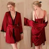 Women's Robe Elegant Satin Robe Gown Long Sleeve Wedding Bathrobe Women Print Love Sleepwear Nightgown Lapel Akimono Intimate Lingerie