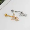 Navel Rings 1PC Stainless Steel Fashion Shiny Butterfly Flower Zircon Pendant Belly Button Ring Beautiful Navel Piercing Sexy Body Jewelry d240509
