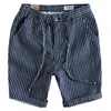 Heren shorts vintage gestreepte denim shorts voor mannen met losse pasvorm en vijf-inch binnenland Y240507