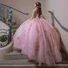 Robes de quinceanera rose brillante robe de bal 2024 Sweet 16 Girl pailled Appliques Lace Up Birthday Prom Robe Vestido de 15 Anos Quinceanera 0509
