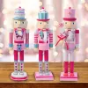 Miniature da 14 pollici di schiaccianoci in legno decorazioni natalizie decorazioni per glitter rosa figurina figurina giocattolo giocattolo per la casa b03e