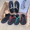 Crystal verfraaid Riviere Sandaal Sandaal Katte veter Up Sandalen Dames Slippers Logoed Summer Shoes Strand Glaasjes Plat Flip Flops Gloednieuwe Slingback Pool Flats