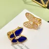 Boucles d'oreilles Bands plaqués 18k Gold Femmes Blue Lapis Butterfly Wedding Bijoux Set Luxury 925 Collier de boucle d'oreille en argent Bracelet R 311O