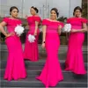 Pink Satin Meerjungfrau Brautjungfernkleider ruffen schulter afrikanische Frauen Lange Hochzeitsfeier Kleid Vestidos Dama de Honor 0509