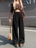 Frauenhose Capris Houzhou Koreaner schwarzer Cord -Cord -Weitbein Hosen Frauen Harajuku übergroß