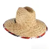 Gemvie Wide Brim Flag Lifeguard Straw Safari Hat For Men Women Femmes Summer Sun with Chin Cord 240423