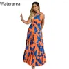 Robes décontractées Waterarea Femmes Leaf Imprimé collier collier Big Swing Ball Robe Maxi robe 2024 Street Boho Chic même Sexy Party Vestidos