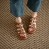 Buty swobodne kobiety gladiator sandały oryginalne skórzane kliny obcasy lato na niski koronkowy sandalii rozmiar 34-39 2024