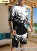 Herrspårar Summer Black White Skull Tracksuit Men Short Slve T Shirt Set 2 Piece Outfits Sportwear Overzied Clothes Training Uniform Y240508