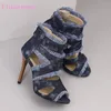 Dress Shoes 2024 Fashion Blue Leopard Women Sandls Round Toe High Stiletto Heel Lady Sandals Plus Small Big Size 12 32 43 47 50