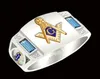 Men039s 925 Silver Silver Twotone 18K Ring Gold Yellow Aquamarine Crystal Masonic Lodge Mason Ring Band Taille 7145512573