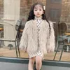 Jackets 2024 Autumn Winter Kids Girls Fashion Single Breasted O-Neck Jacked Coats Kinder Kleding Warm Beach Wool Fur Outerwear A08