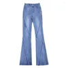 Jeans pour femmes Streetwear Fashion Femmes rugueux Flare Spring automne High Work Office polyvalent Lady Casual Washed Denim pantalon