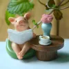 Miniatures Pig Animal Bambola Miniatura Miniatura Giardino Office Home Office Decorazione Desktop Resina Decorazioni Ornamenti Figurine Figurina Regalo di compleanno