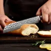 Couteau à pain Damas Damas forgé en acier pro plage de pain couteau tranchant 8 pouces couteau à gâteau de bord dentelé, coupe-pain pour pain croustillant